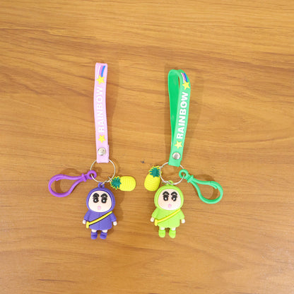 stylish doll character keychain with pineapple charm