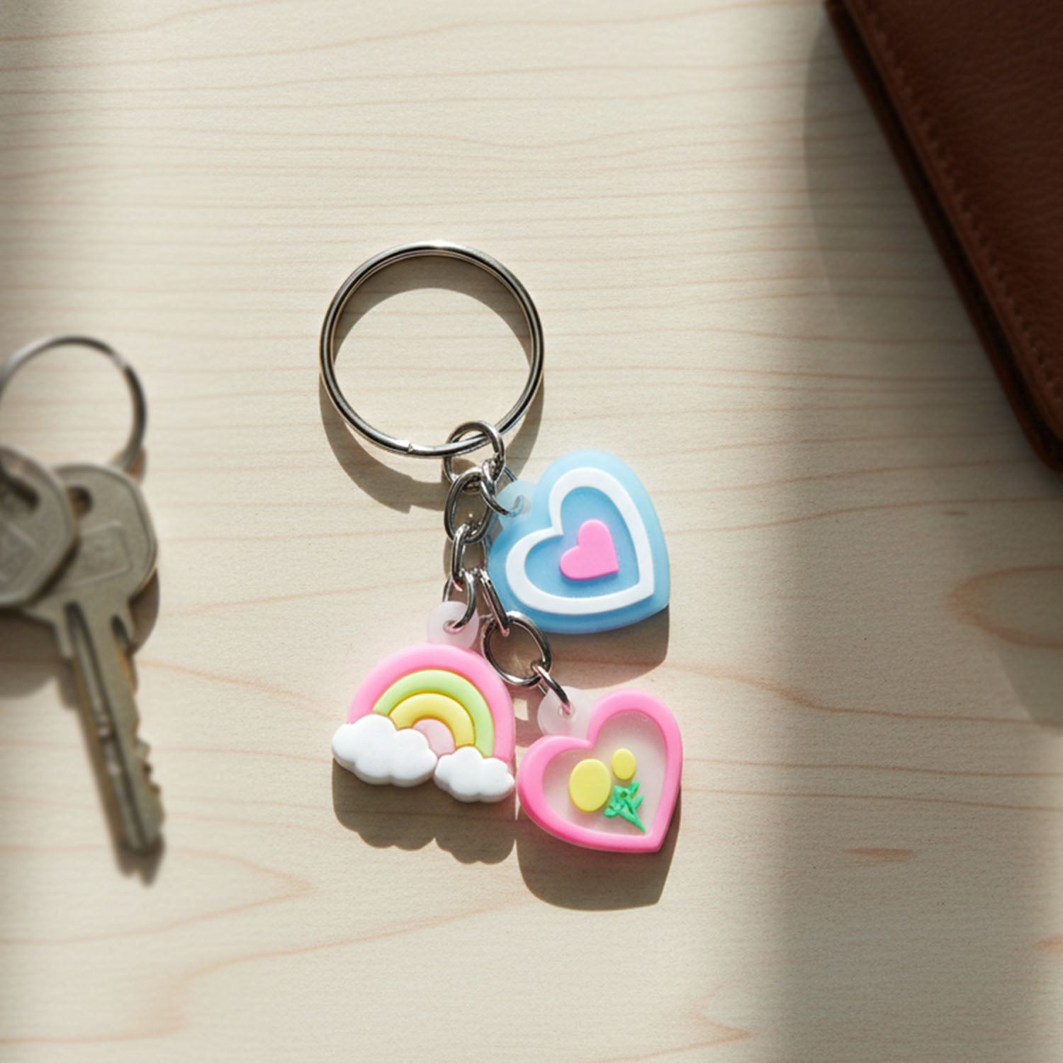 Cute Heart & Rainbow Charm Keychain (1 Pc)