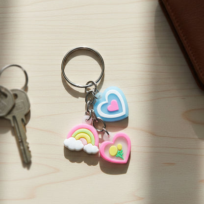 Cute Heart & Rainbow Charm Keychain (1 Pc)