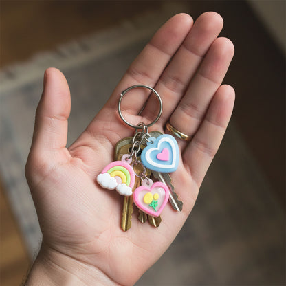 Cute Heart & Rainbow Charm Keychain (1 Pc)