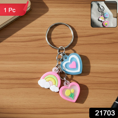 Cute Heart & Rainbow Charm Keychain (1 Pc)