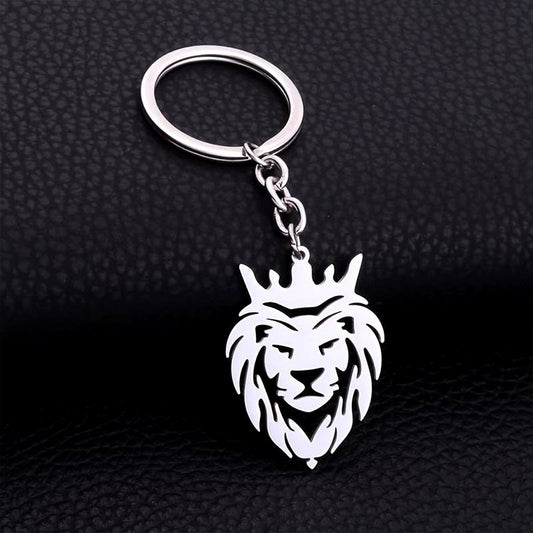 Durable stainless steel lion head keychain with crown