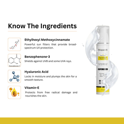 Close-up of the hydrating aqua gel sunscreen with Niacinamide and Vitamin C
