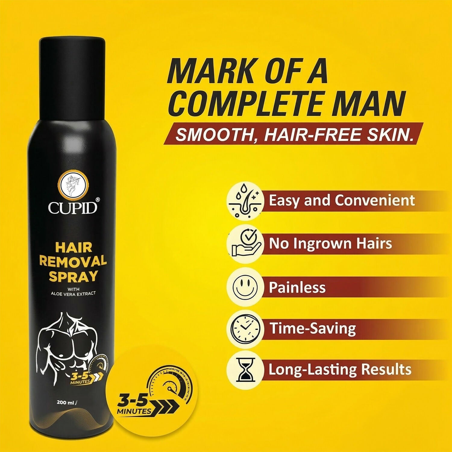 Cupid Hair Removal Spray with Aloe Vera Extract Fast Action Body Hair Remover (200 Ml)
