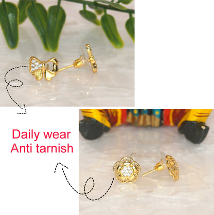 Gold & Diamond Flower & Butterfly Stud Earrings for women & girls Combo Pack of 2