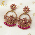 Ethnic Earrings – Antique Pink Radha Krishna Beaded Chandbali for Women