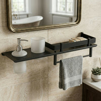 Stainless Steel Wall Mounted Bathroom Shelf with Soap Dispenser, Toothbrush Holder & Towel Rack 1Pc
