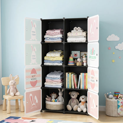 8 Compartment Modular Plastic Kids Storage Cabinet Wardrobe (1 Set)