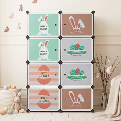 8 Compartment Modular Plastic Kids Storage Cabinet Wardrobe (1 Set)