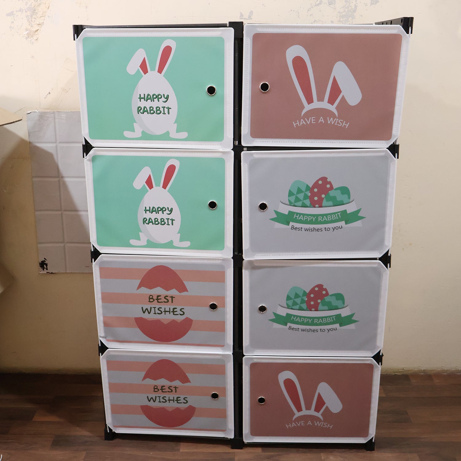 8 Compartment Modular Plastic Kids Storage Cabinet Wardrobe (1 Set)