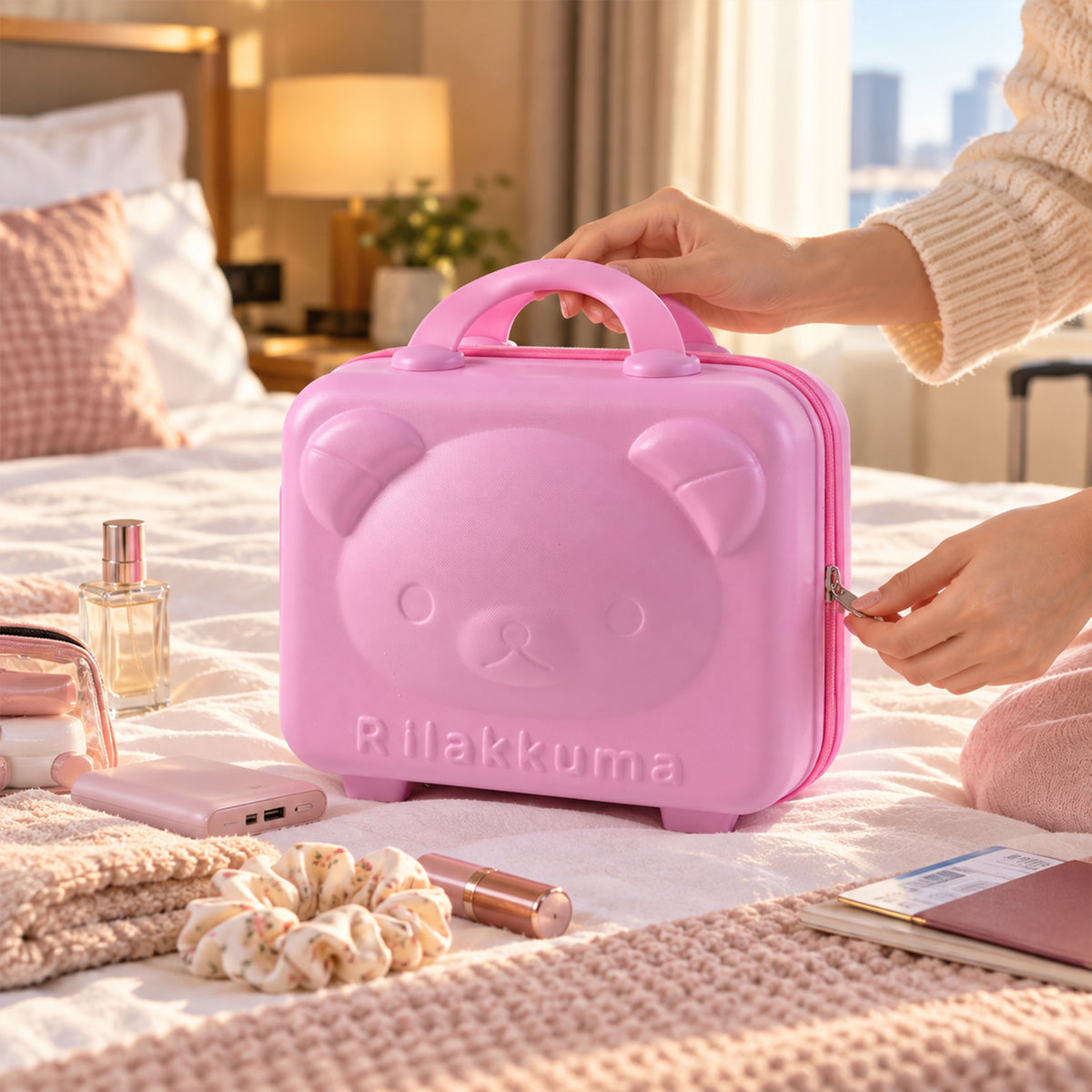 Display of kids bear shaped hard shell storage.