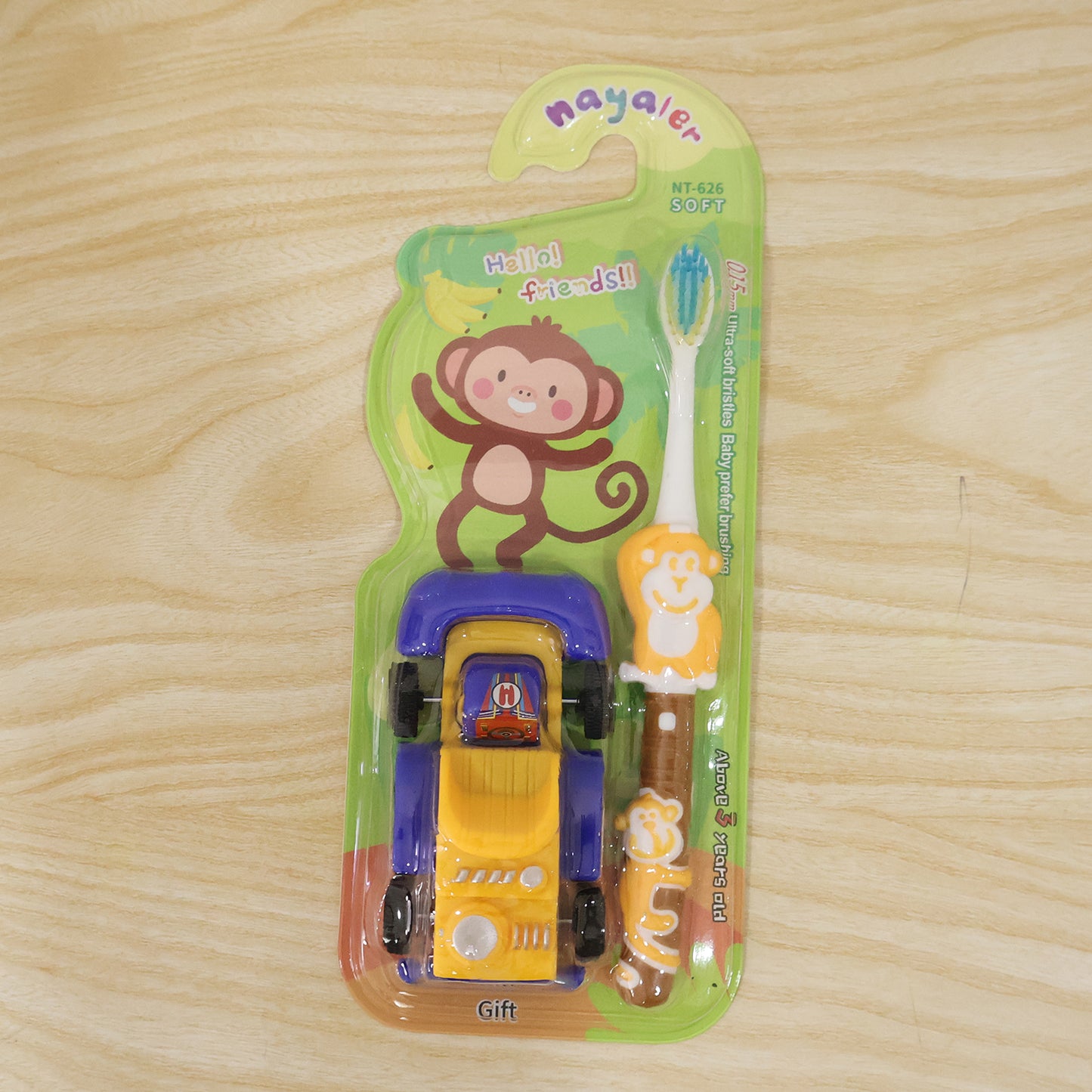 Kids Cartoon Toothbrush with Toy, Soft Bristle Children Brush (2 Pcs)