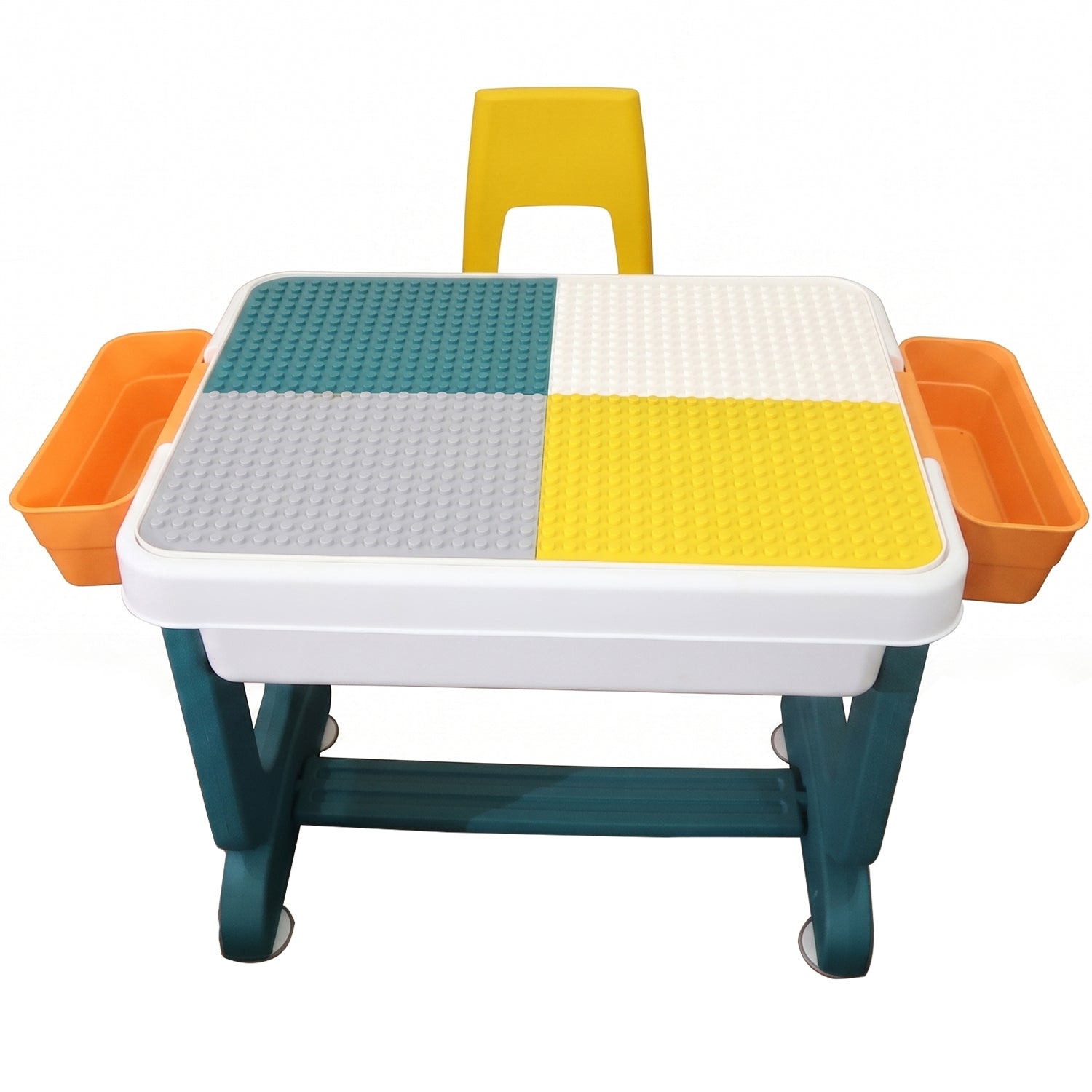 Kids Building Block Activity Table and Chair Set with Storage Bins (2 Pc Set)