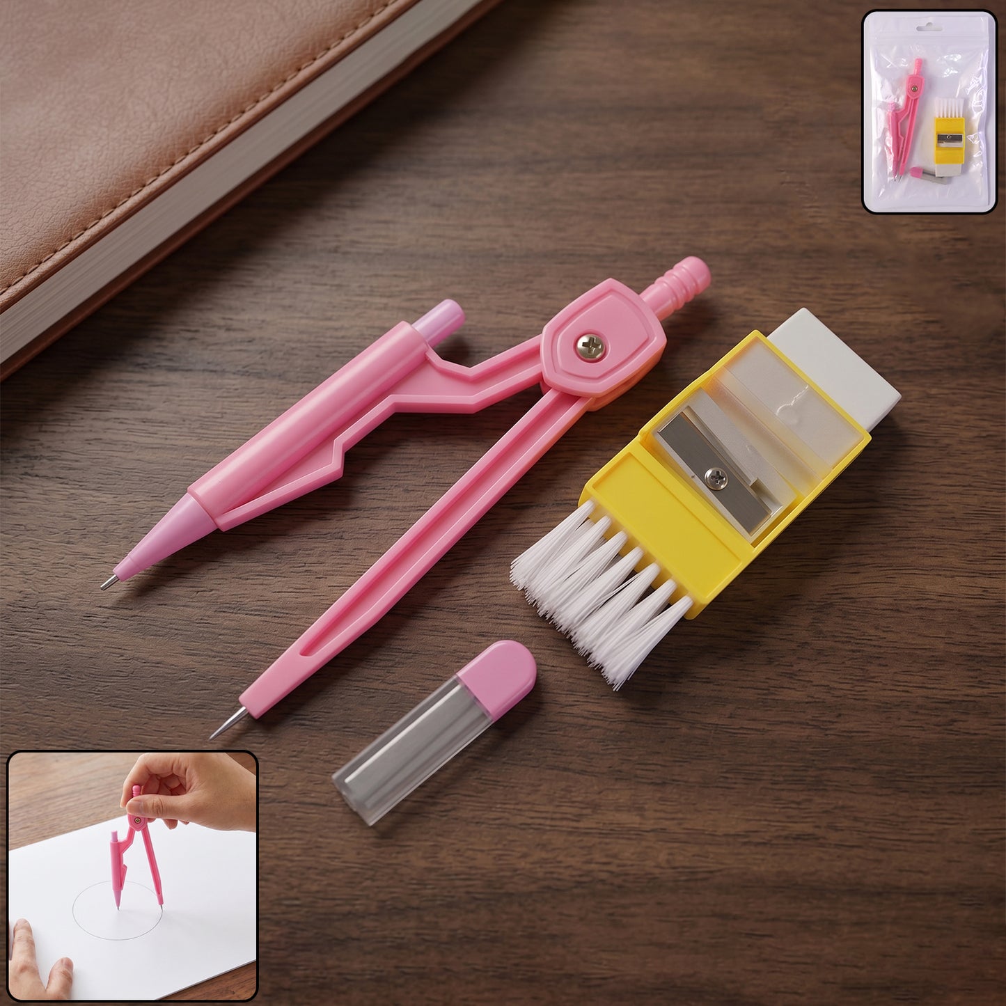 Kids Mini Stationery Set geometry tools kit with ruler and protractor