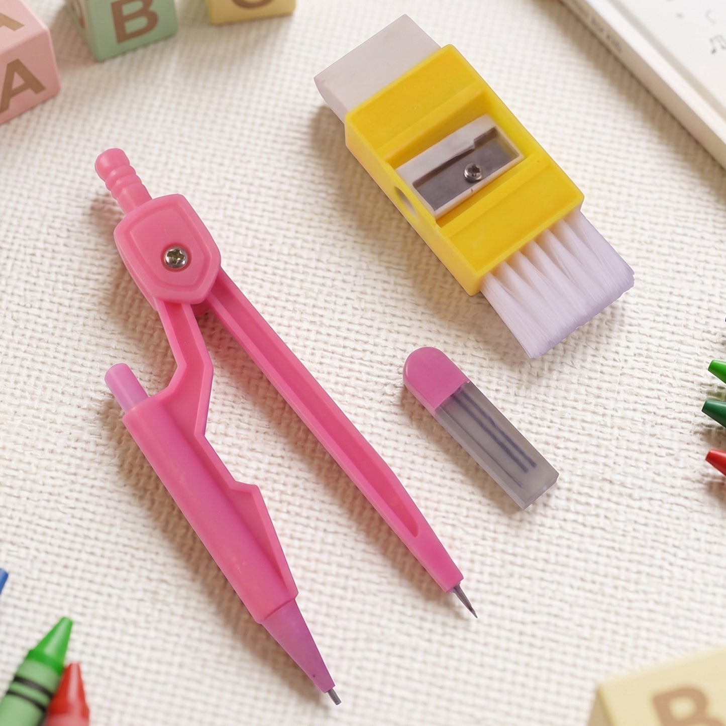Geometry drawing tools included in Kids Mini Stationery Set
