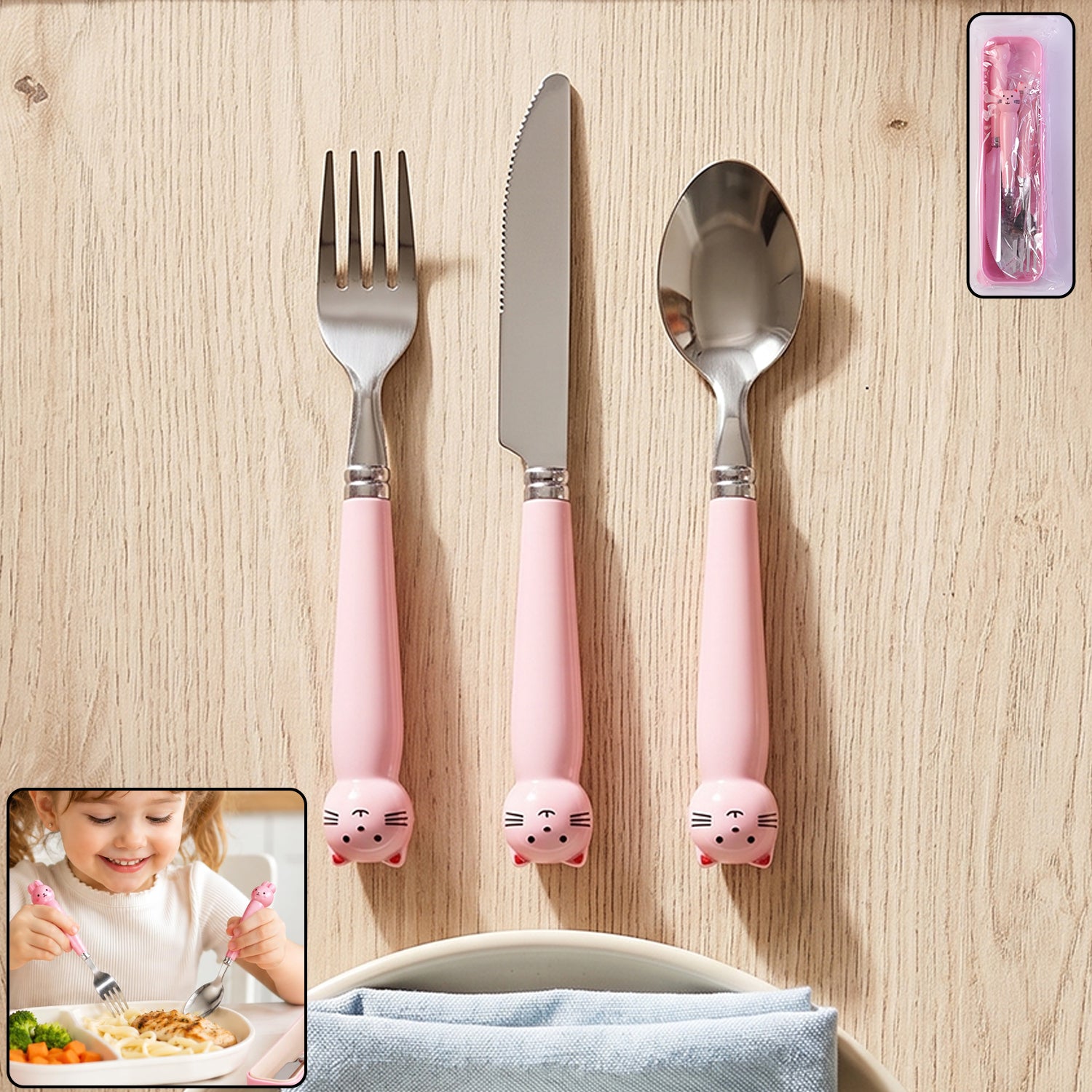 Kids steel cutlery set with case