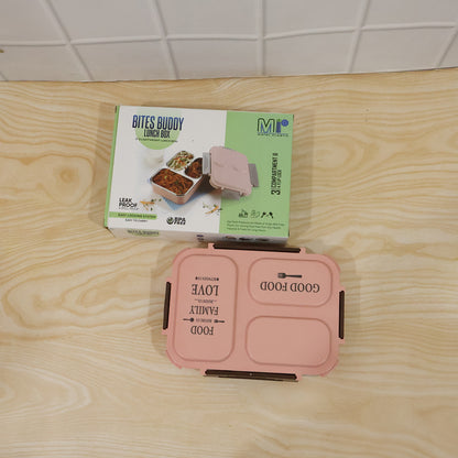 3-Compartment Stainless Steel Lunch Box with Leak-Proof Lid