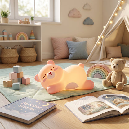 Sleeping Bear LED Night Light, Cute Silicone Bedside Lamp for Kids (1 Pc)