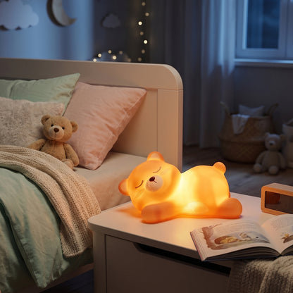 Sleeping Bear LED Night Light, Cute Silicone Bedside Lamp for Kids (1 Pc)