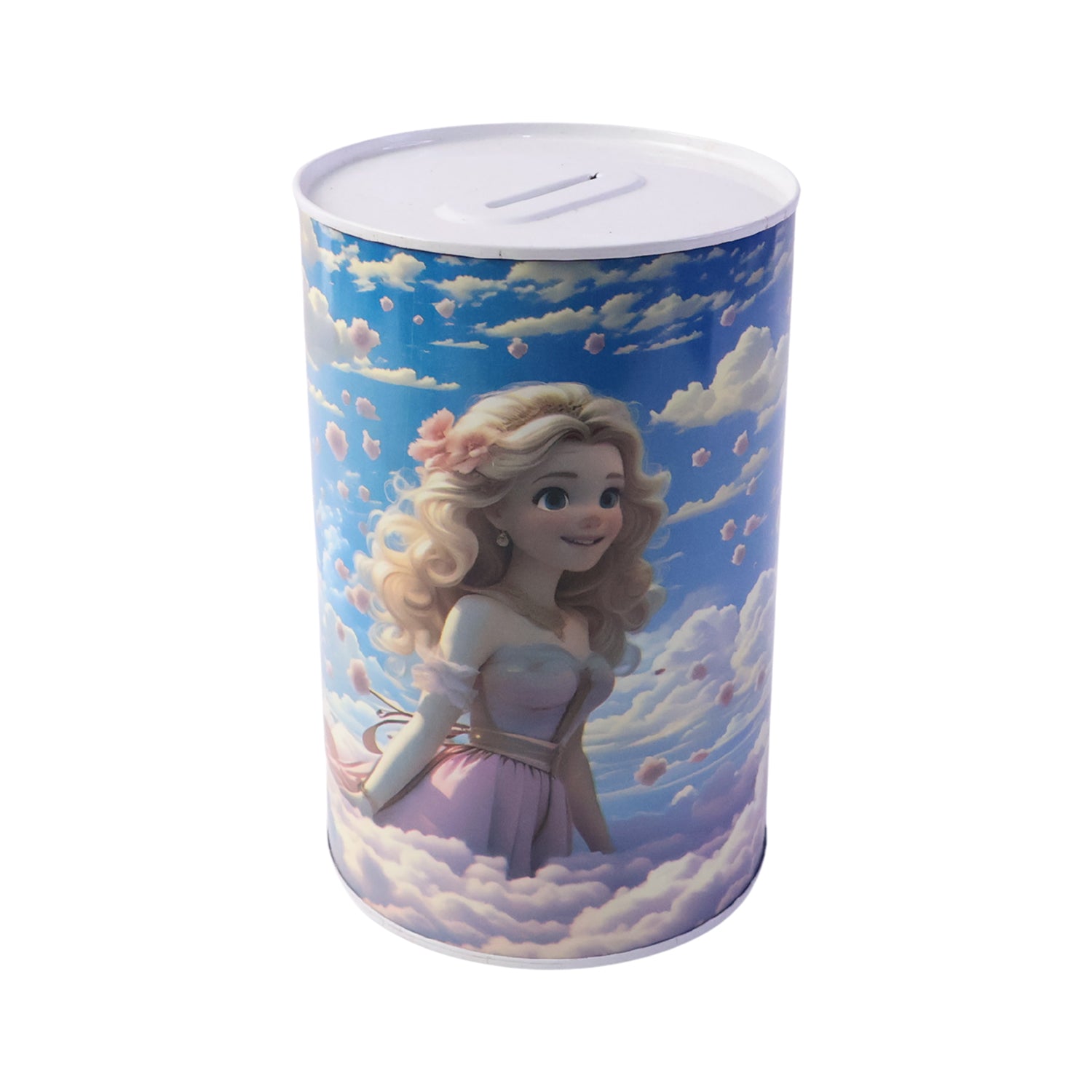 Cartoon Princess Metal Coin Saving Box angled top view