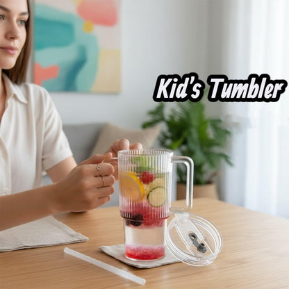 Kids Tumbler 900ml with Handle Lid and Straw Ribbed Water Sipper Cup (1 Pc)