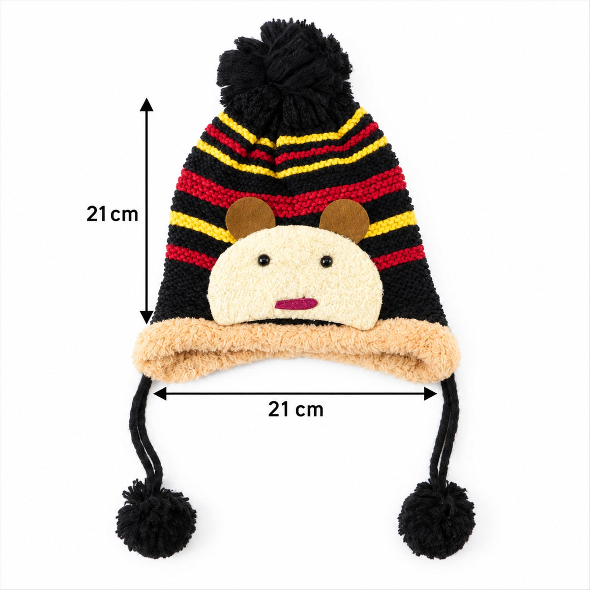 Kids Warm Knitted Winter Caps with Plush Lining and Cartoon Detail (1 Pc)