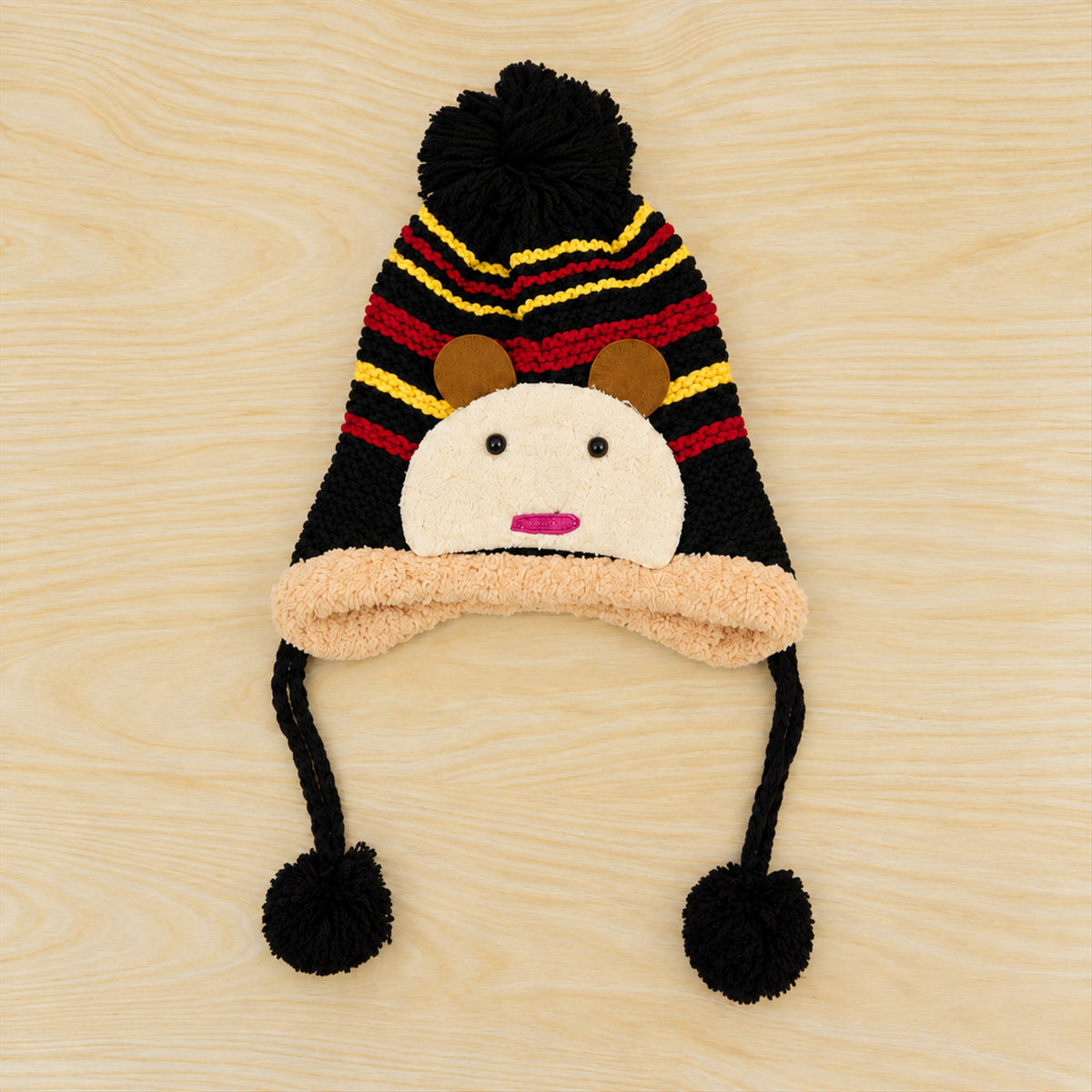 Kids Warm Knitted Winter Caps with Plush Lining and Cartoon Detail (1 Pc)