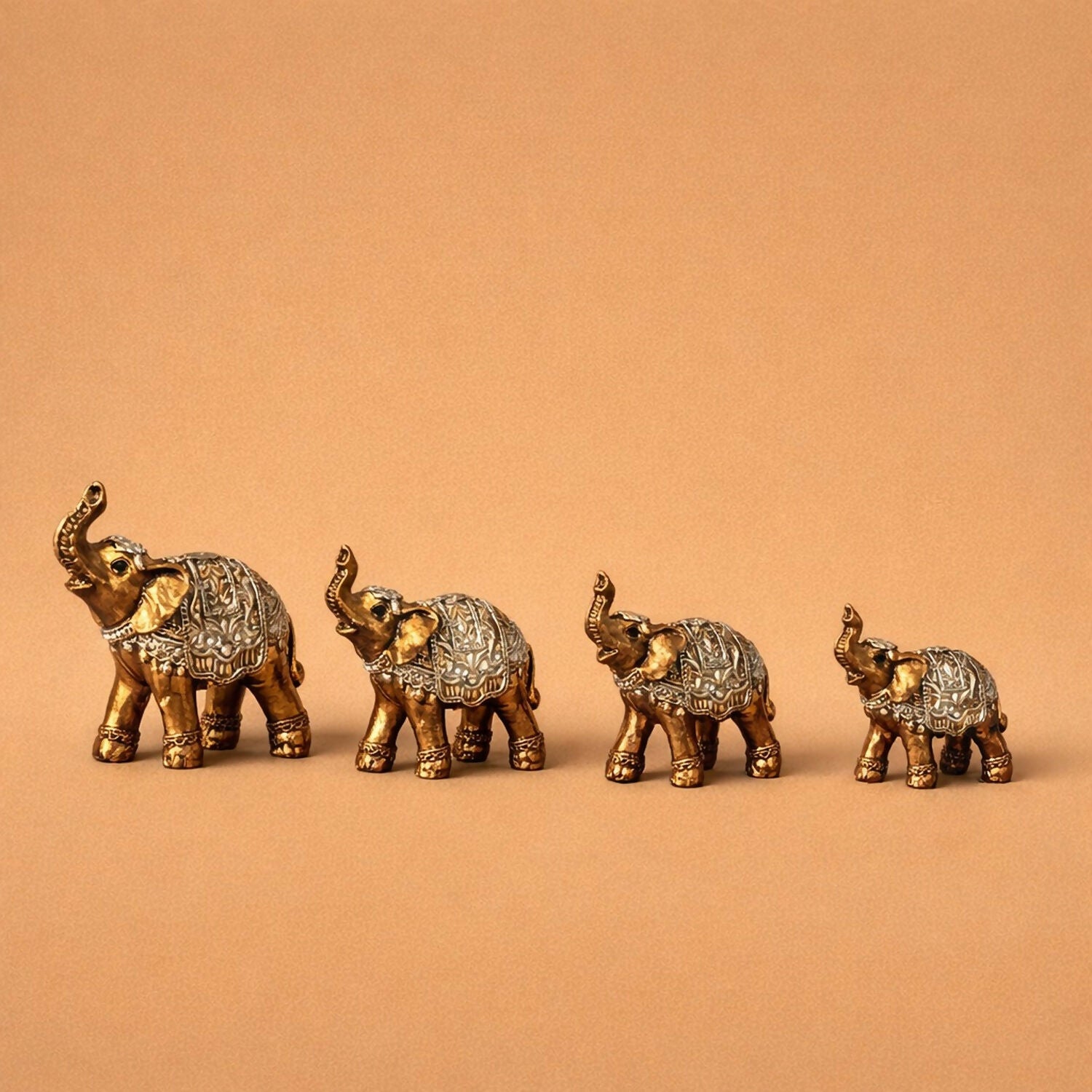 Gold Silver Elephant Family Showpiece Set for Home Décor & Gifting
