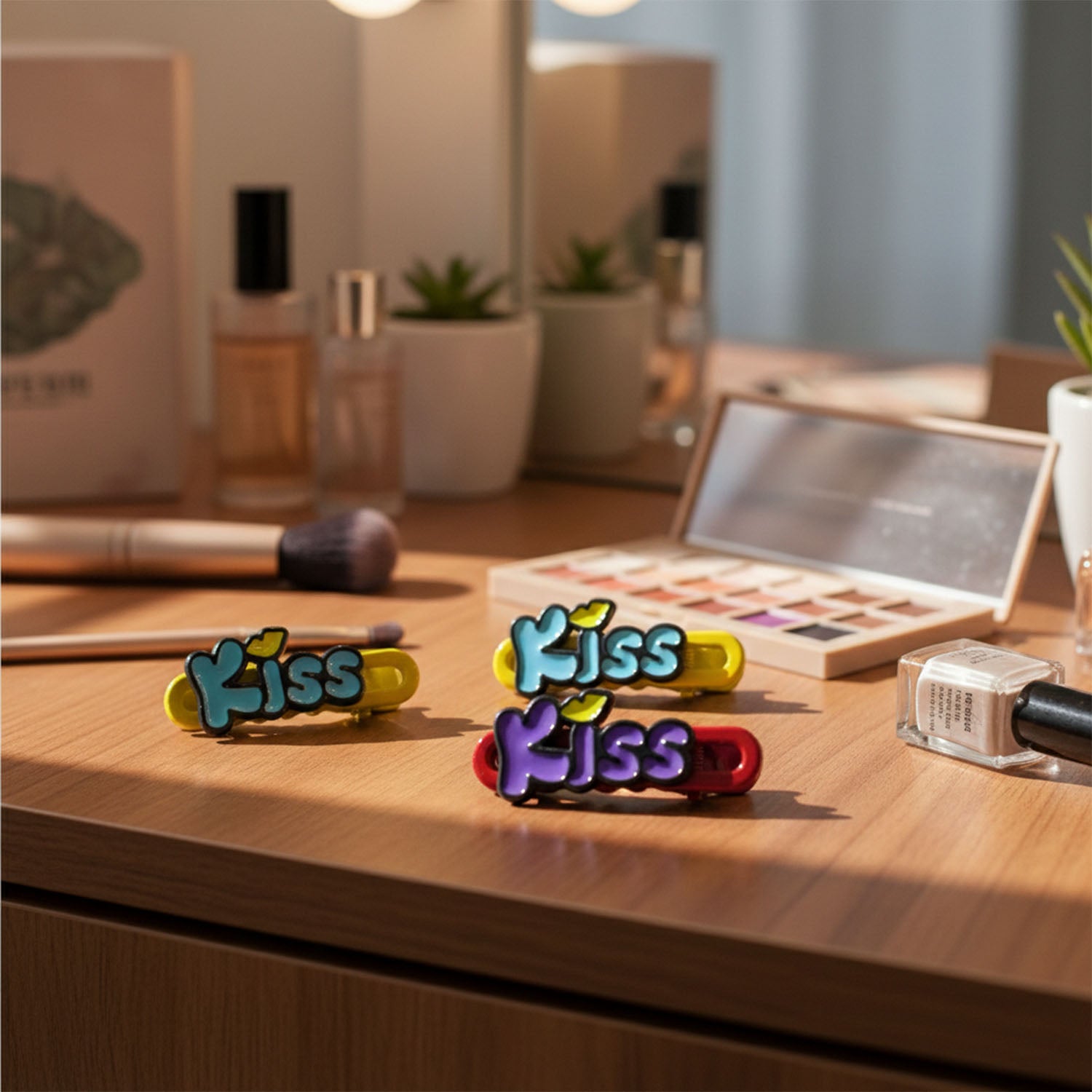 Decorative “Kiss” Text Hair Clip Set (4 Pc)