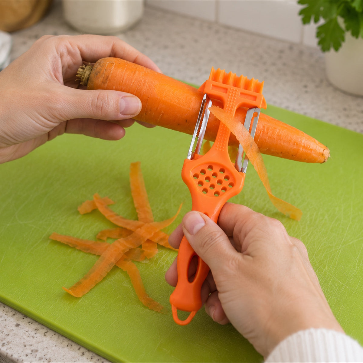 Overview of chopping board knife set.