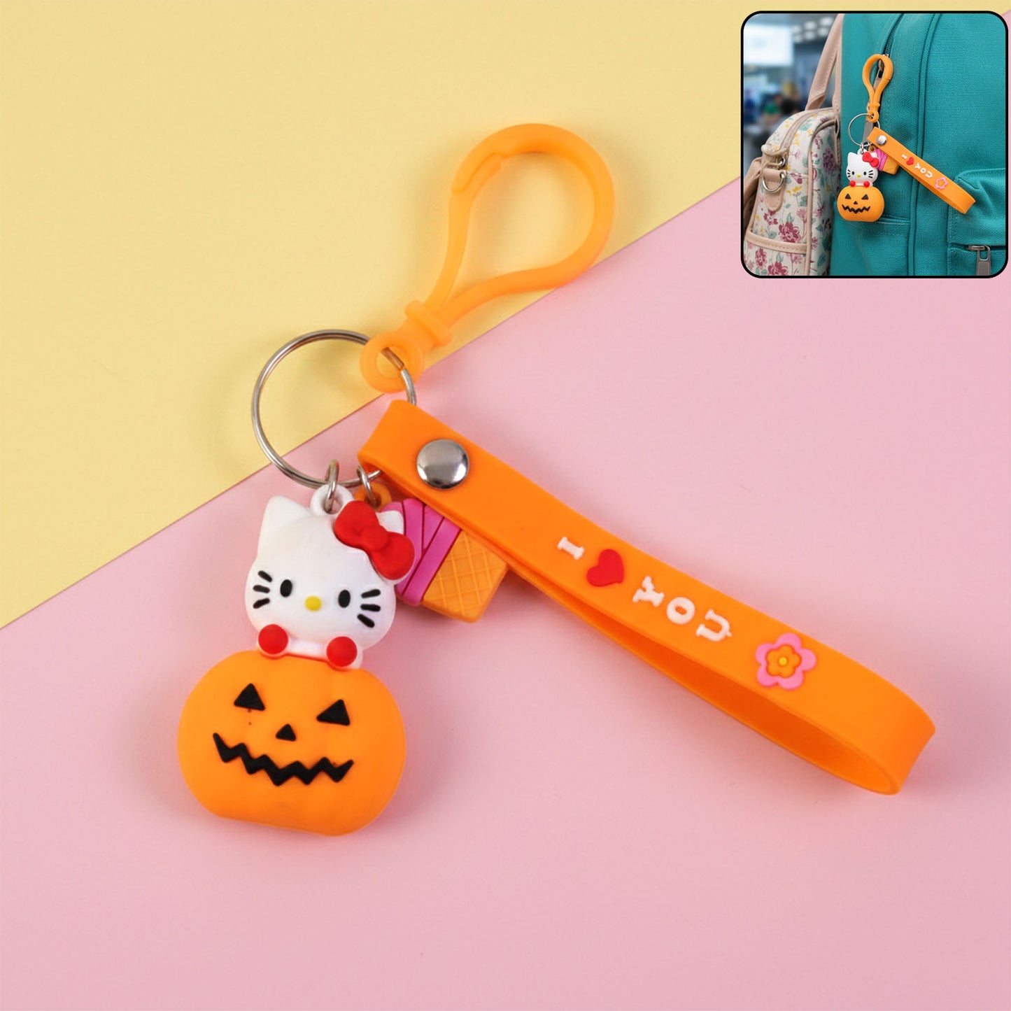 Cute Cartoon Kitty Pumpkin Keychain (1 Pc)
