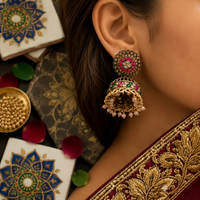 Elegant Traditional Gold Plated Jhumka Earrings with Pearl Drops for Women & Girls