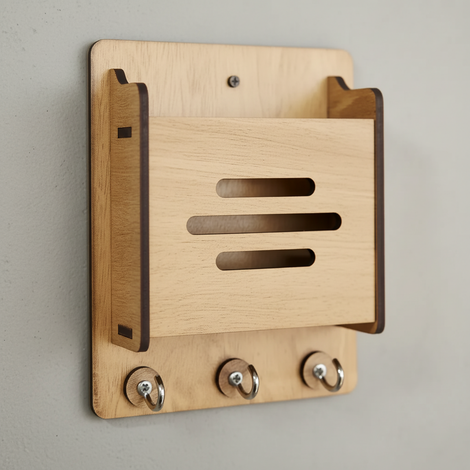 Wooden Key Holder with Mobile Stand | Minimal Home Entryway Décor