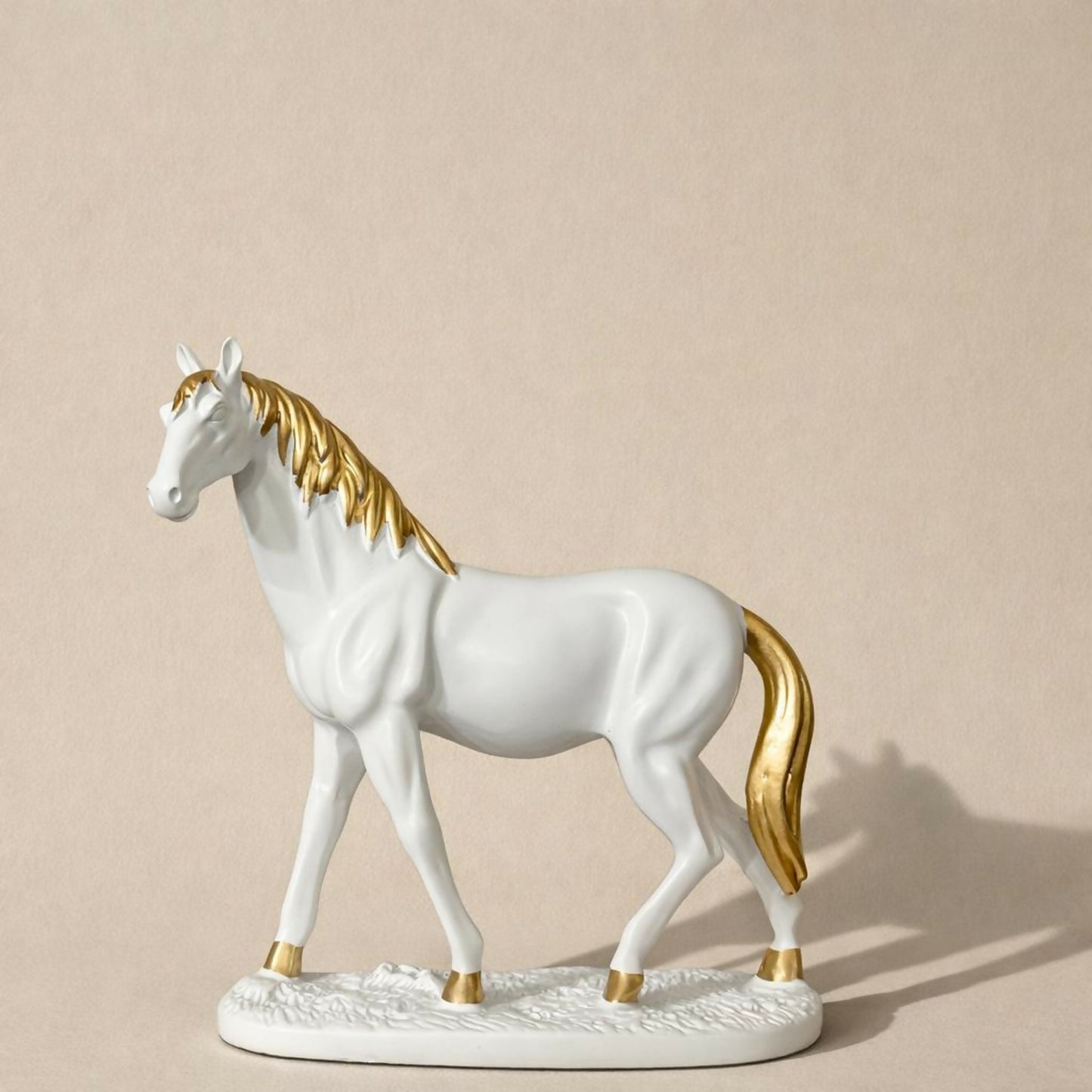 White Horse Showpiece for Home Decor with Gold Finish