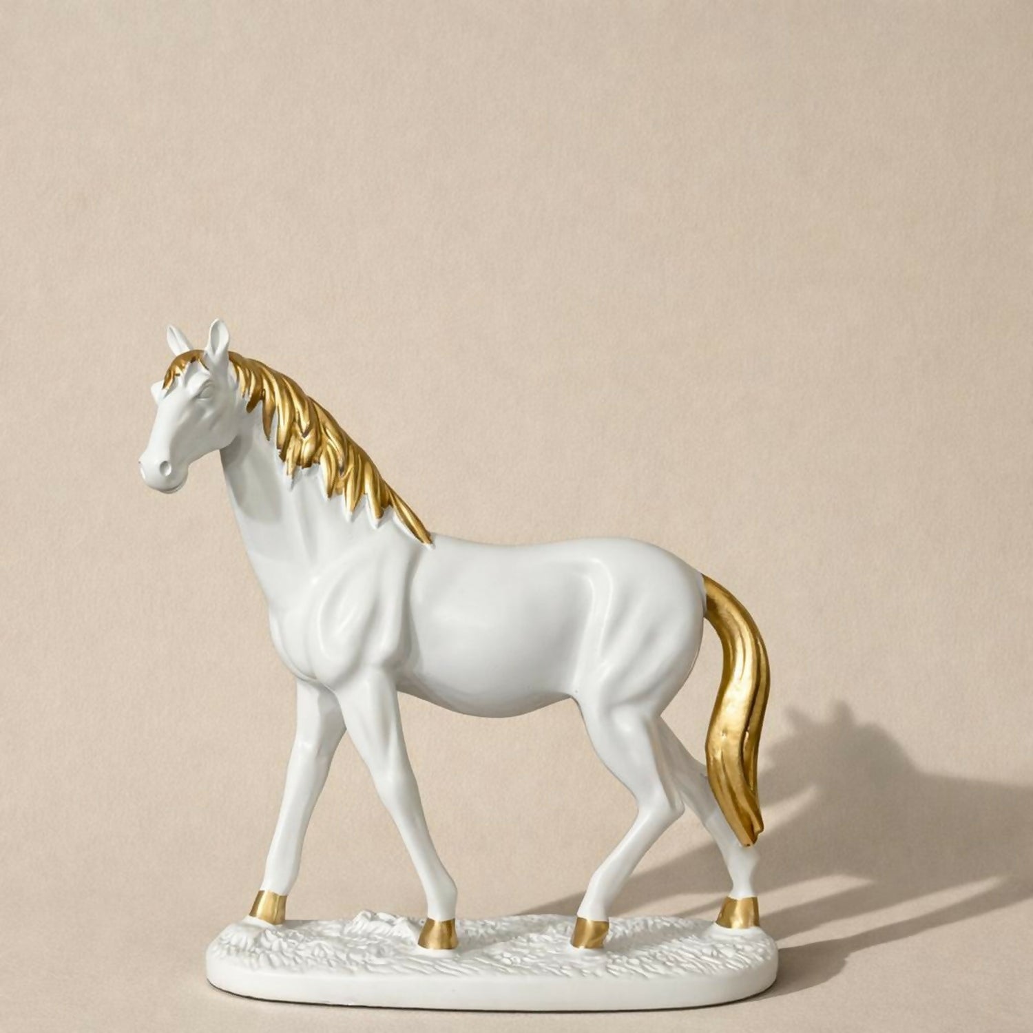 White Horse Showpiece for Home Decor with Gold Finish