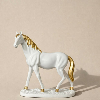 White Horse Showpiece for Home Decor with Gold Finish
