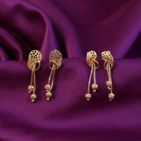 Vintage Inspired Geometric Gold Drop Earrings with Triple Bead Chain Drops (2 Pair)