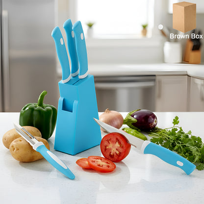 Stainless Steel Knife & Peeler Set with Stand - 6 Pcs