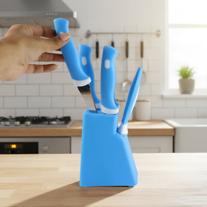 Stainless Steel Knife & Peeler Set with Stand - 6 Pcs