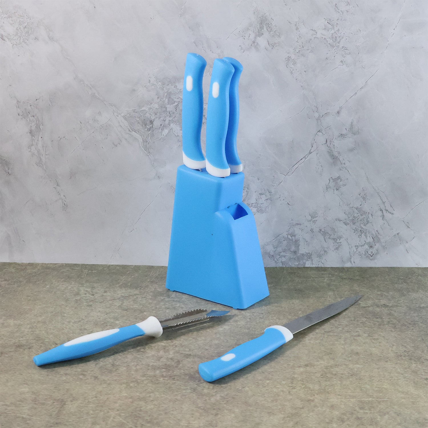 Stainless Steel Knife & Peeler Set with Stand - 6 Pcs