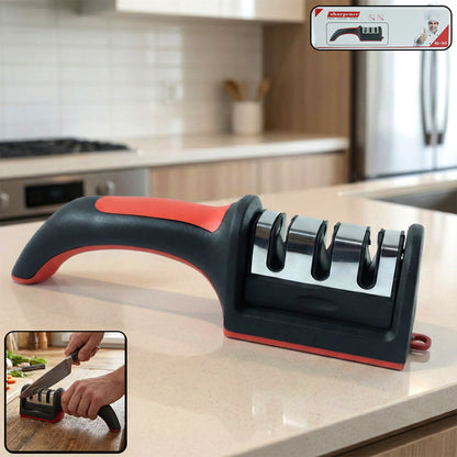 Manual Red & Black Knife Sharpener – 3-Stage Tool for Ceramic & Steel Knives