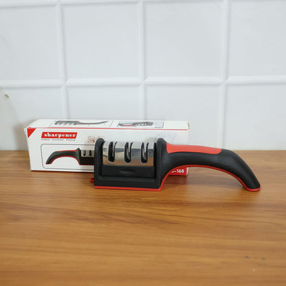 Manual Red & Black Knife Sharpener – 3-Stage Tool for Ceramic & Steel Knives