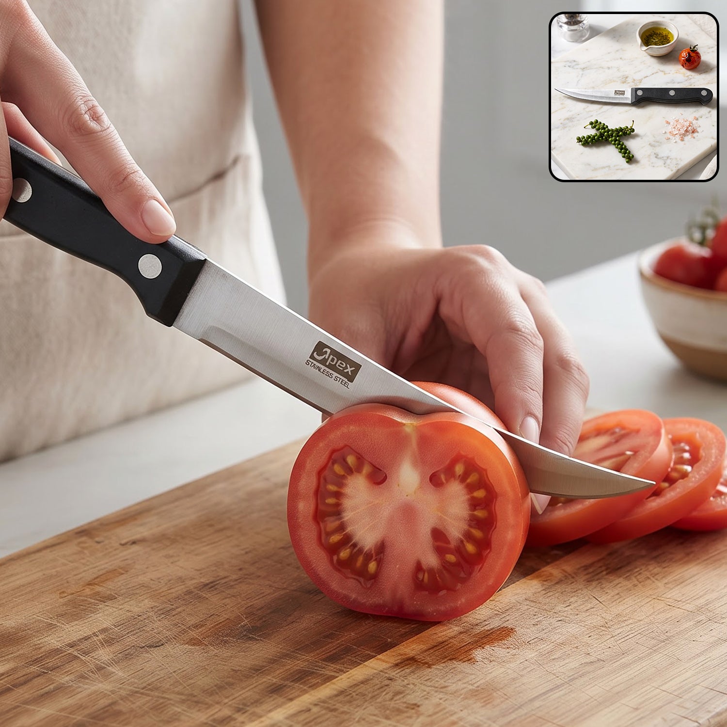 Apex Stainless Steel Steak Knife with Riveted Handle Curved Blade (1 Pc)