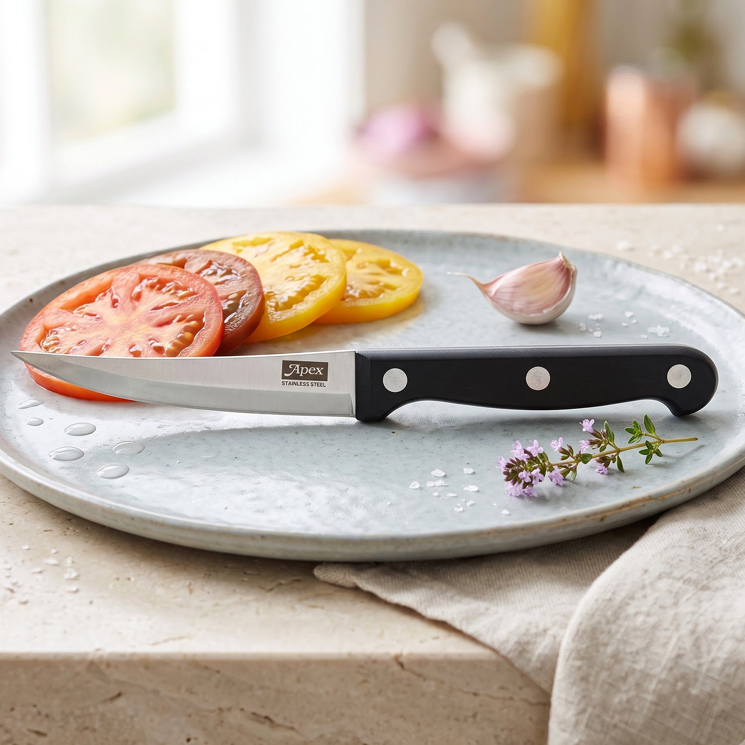 Apex Stainless Steel Steak Knife with Riveted Handle Curved Blade (1 Pc)