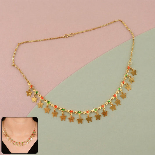 Gold Charm Necklace with Colorful Stones & Butterfly Drops