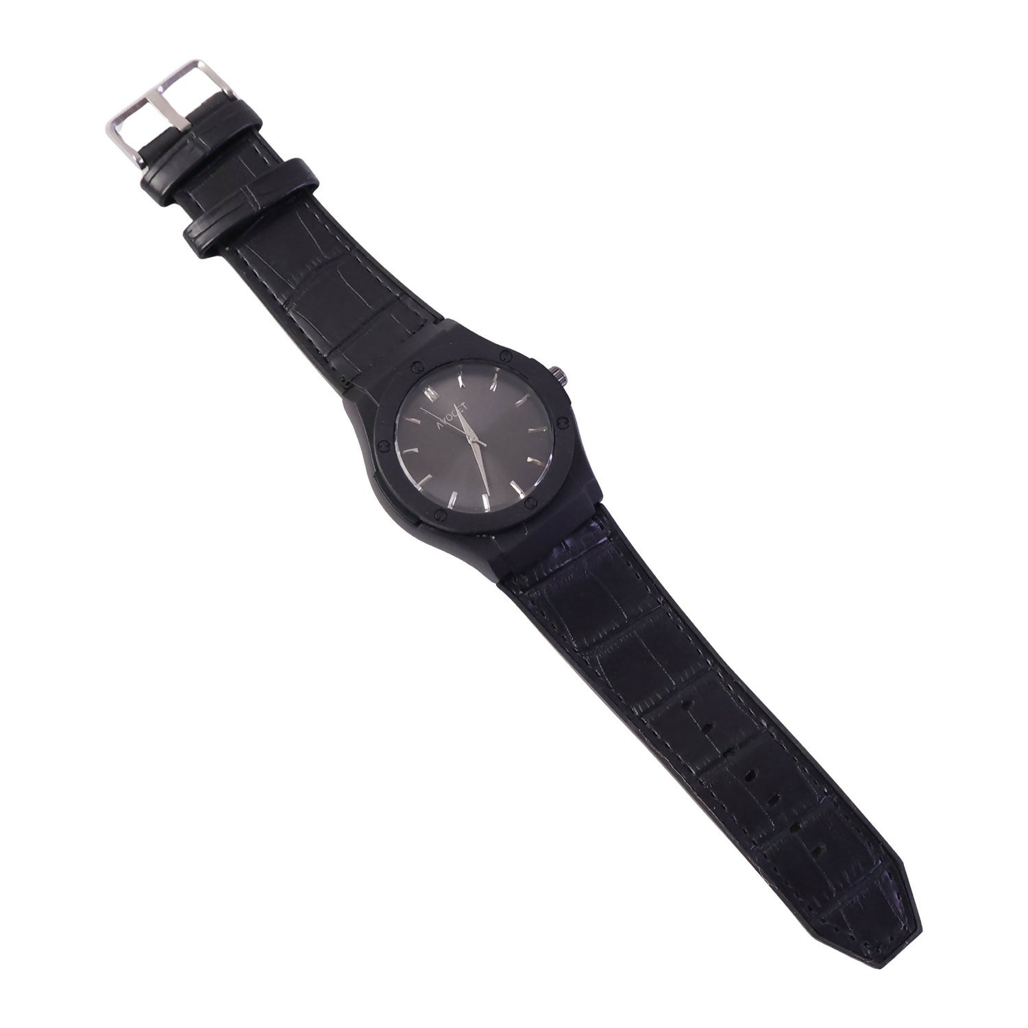 Premium Black Analog Wrist Watch with Classic Leather Strap for Men