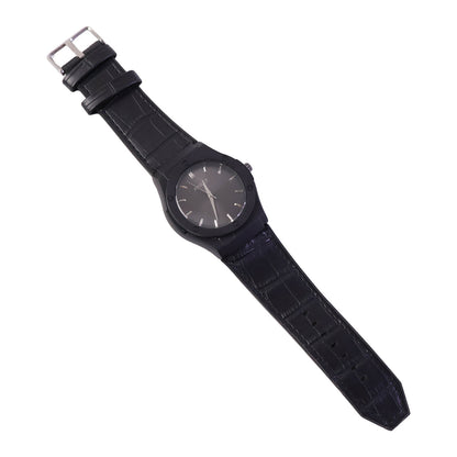 Premium Black Analog Wrist Watch with Classic Leather Strap for Men
