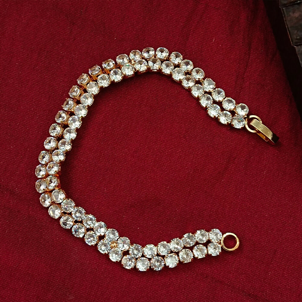 Rose Gold Plated Ad Stone Double Line Bracelet
