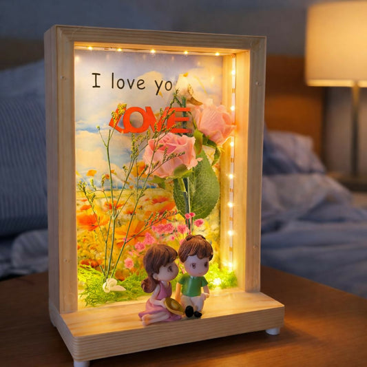 LED Couple Photo Frame Showpiece with Warm Lights | Romantic Table Decor (Design may vary)