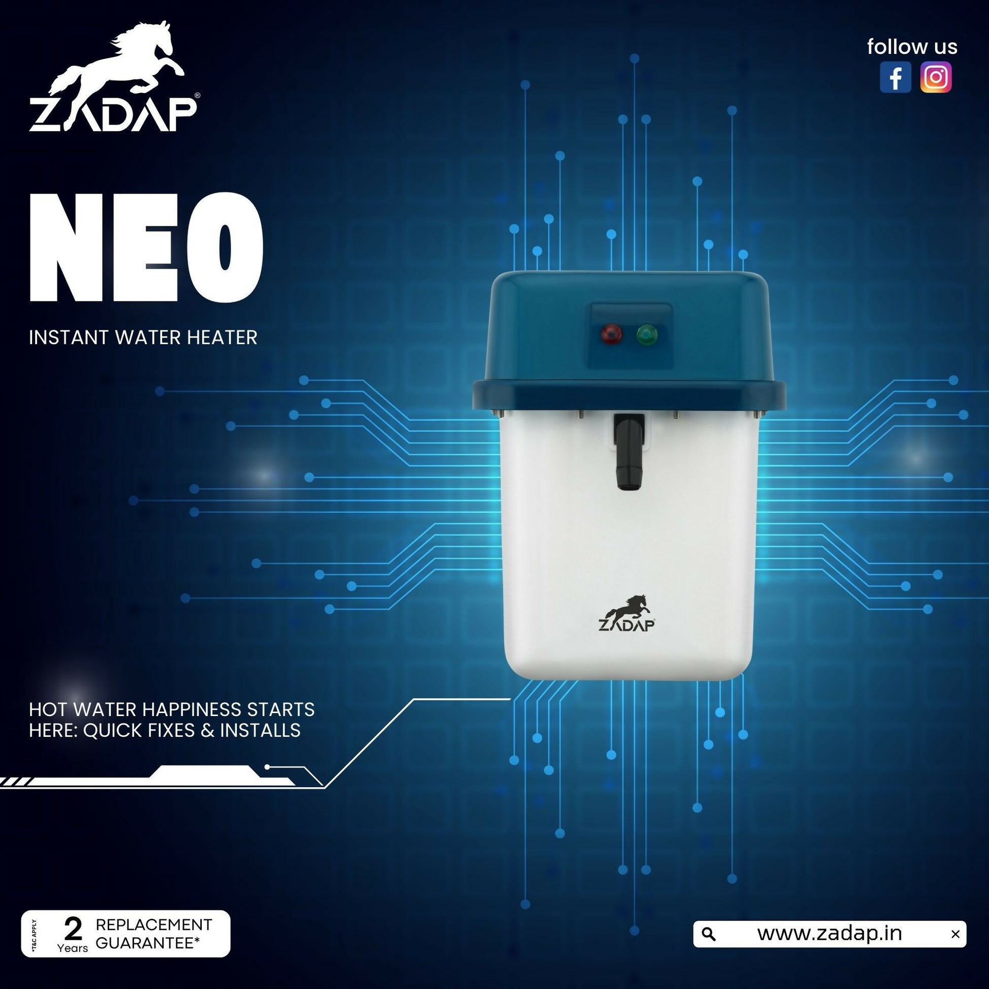 ZADAP Portable 3kW Instant Water Heater - Fast & Safe